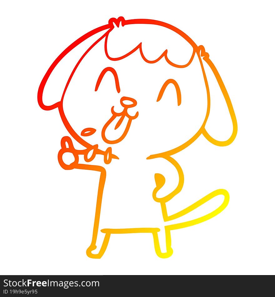 warm gradient line drawing of a cute cartoon dog