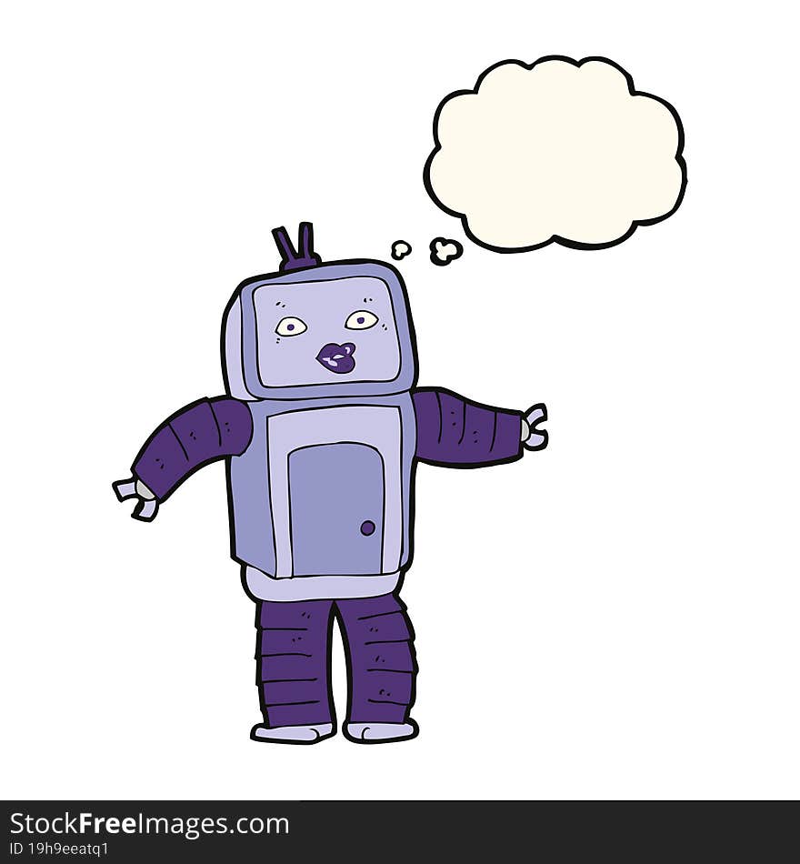 funny cartoon robot with thought bubble