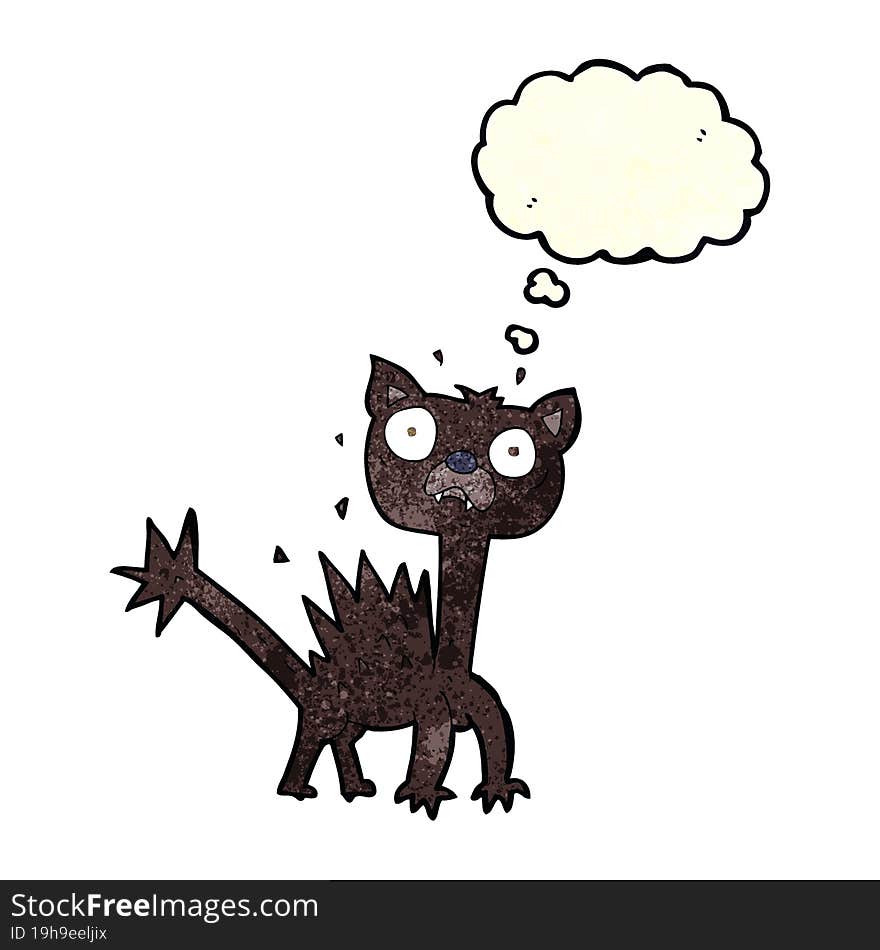 cartoon scared cat with thought bubble