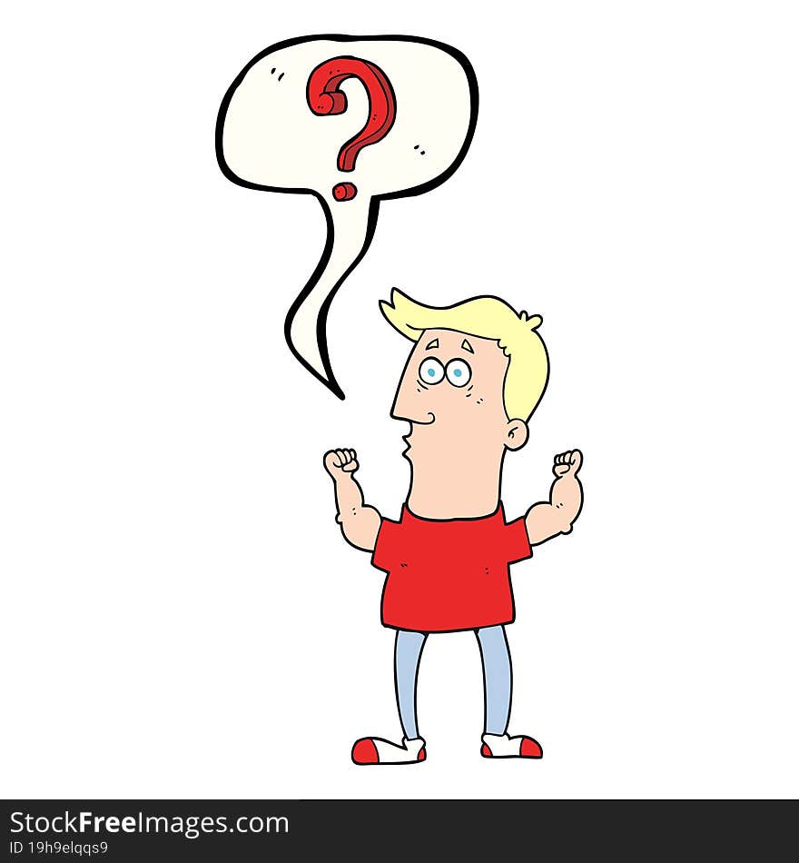 freehand drawn speech bubble cartoon man with question