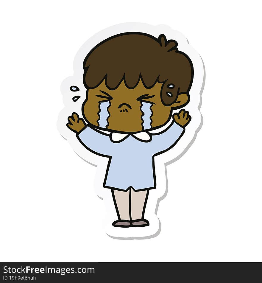 Sticker Of A Cartoon Boy Crying