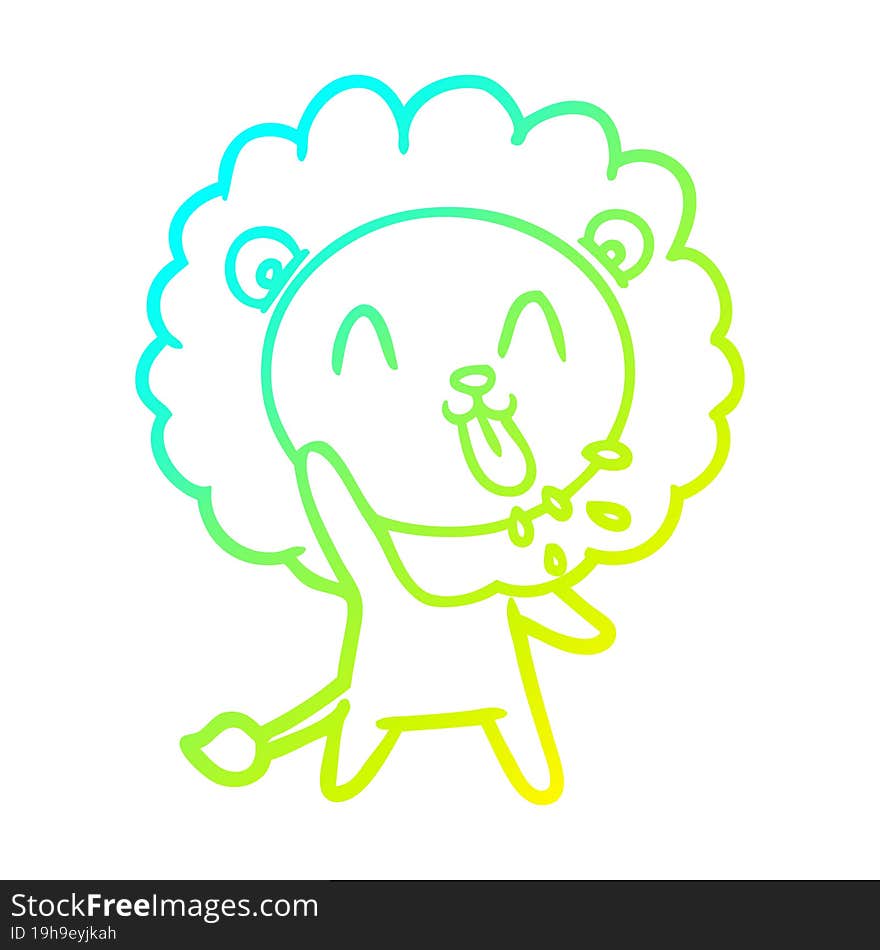 cold gradient line drawing of a happy cartoon lion