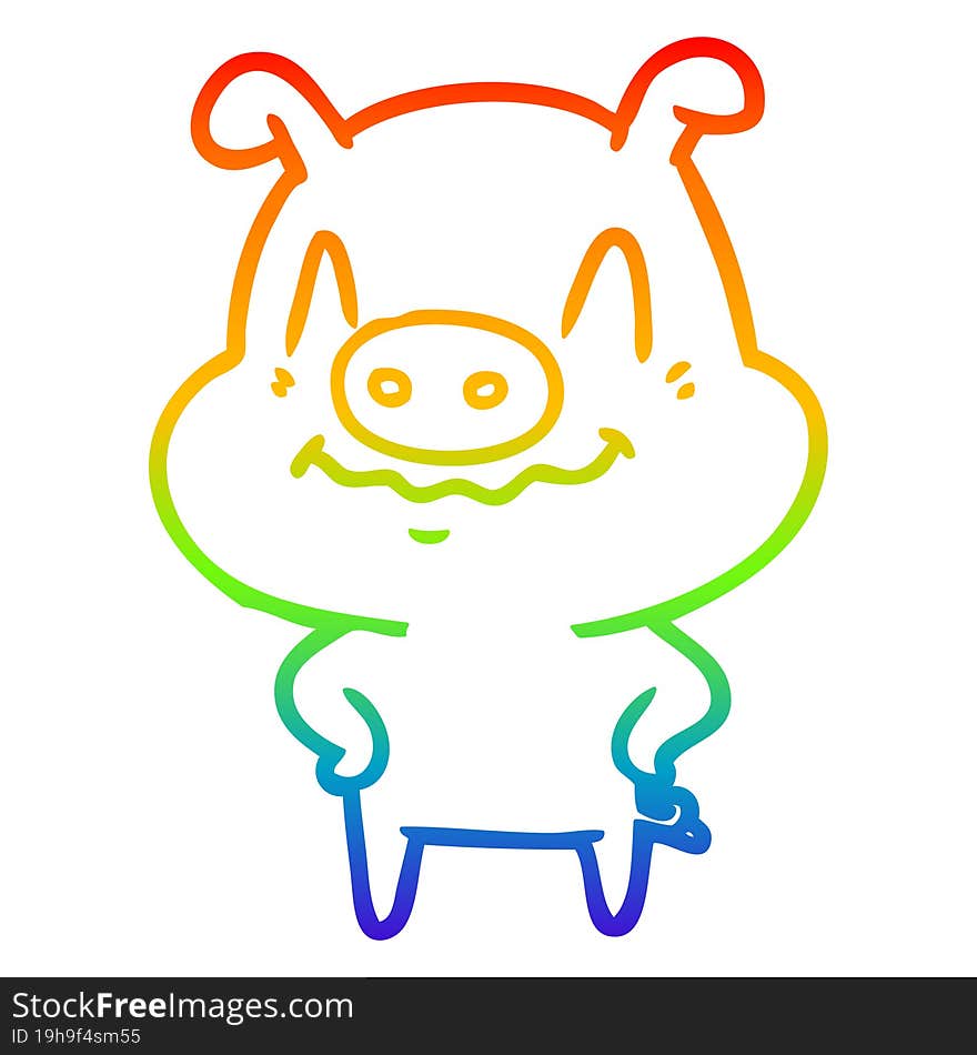 rainbow gradient line drawing of a nervous cartoon pig