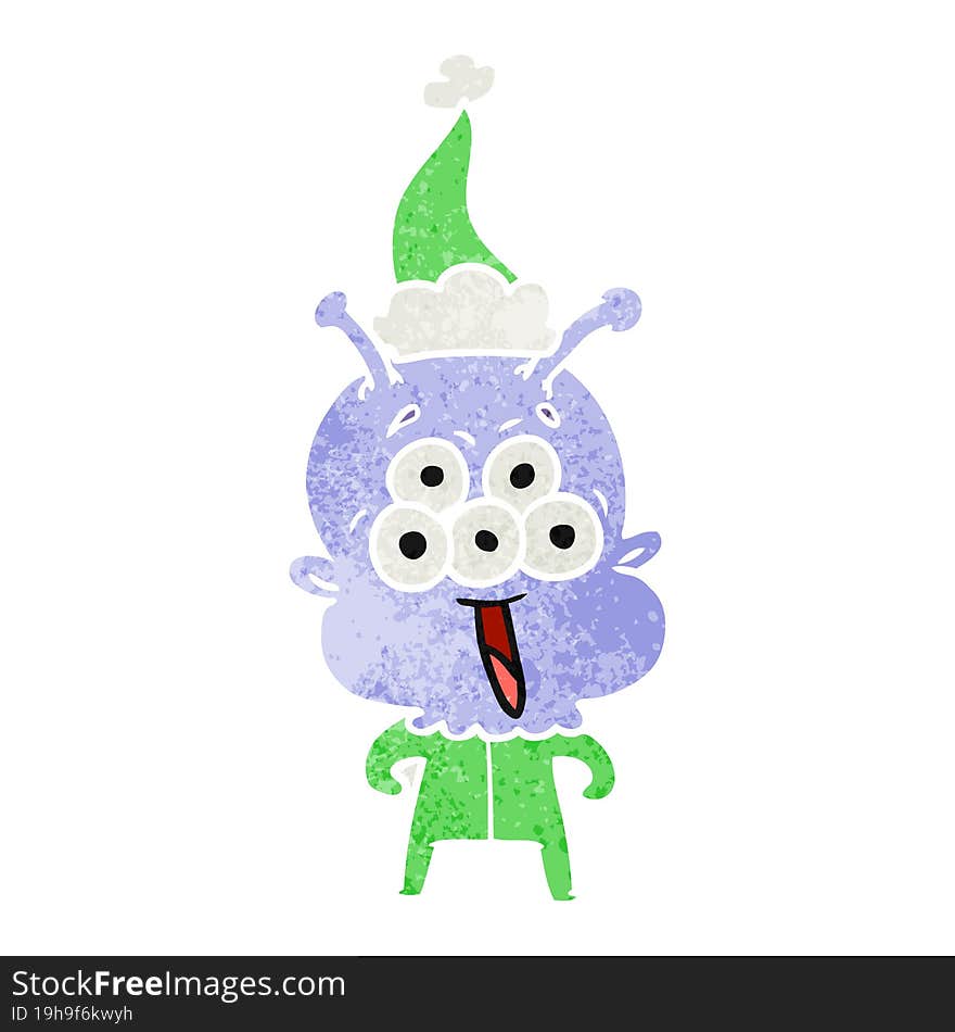 Happy Retro Cartoon Of A Alien Wearing Santa Hat