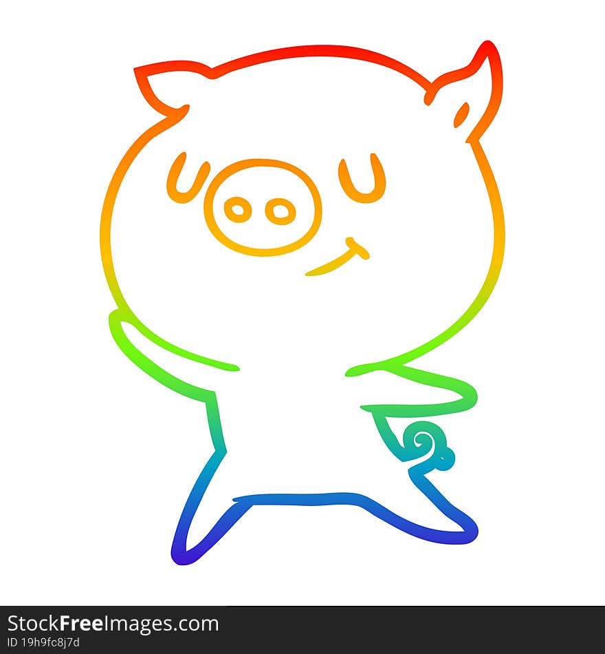 rainbow gradient line drawing of a happy cartoon pig