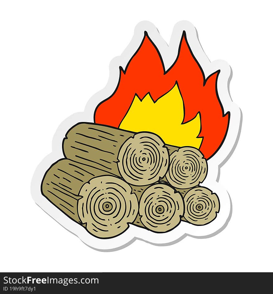 sticker of a cartoon burning logs