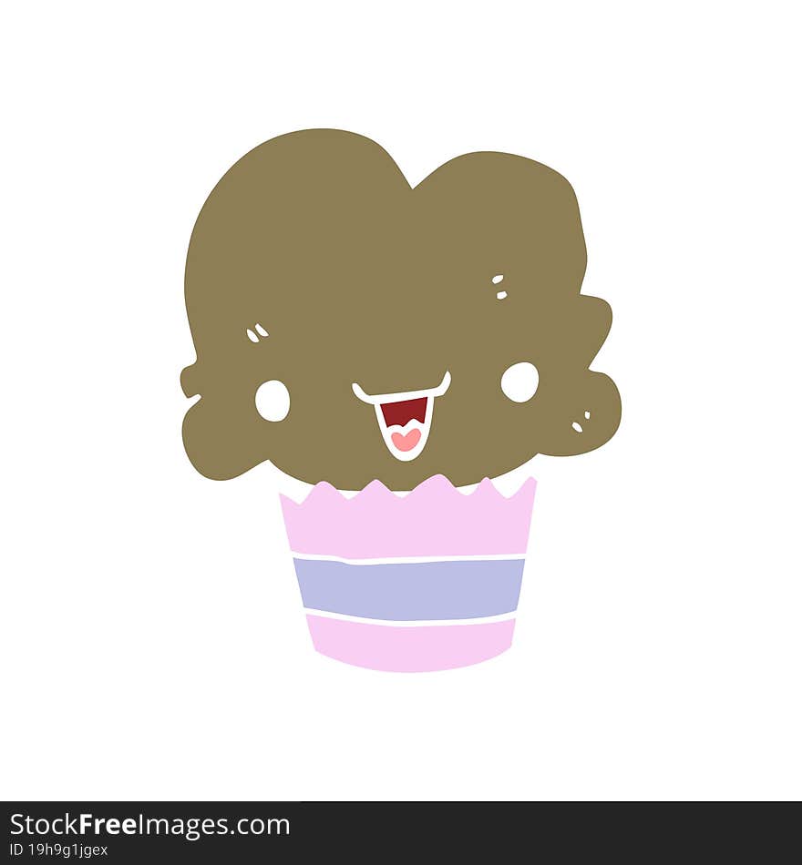 flat color style cartoon cupcake with face