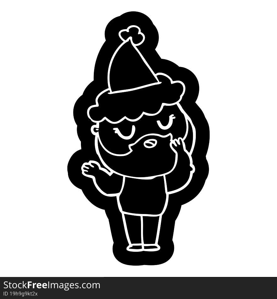 Cartoon Icon Of A Man With Beard Wearing Santa Hat