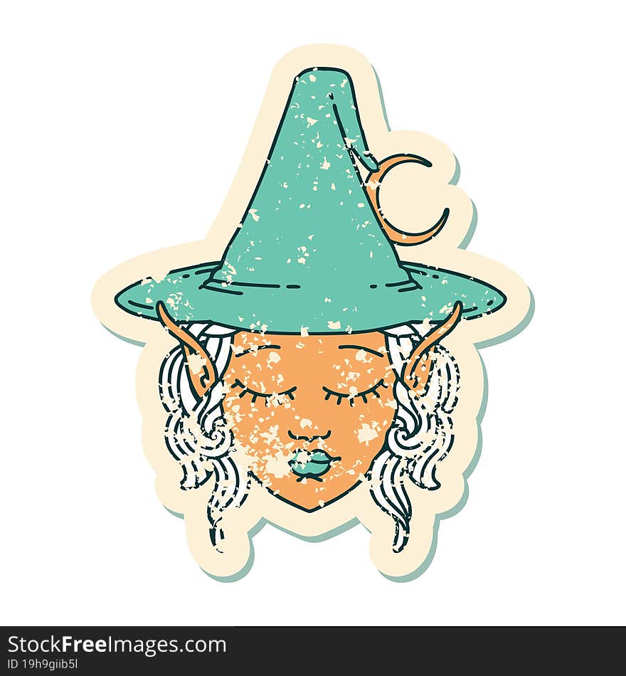 Retro Tattoo Style elf mage character face. Retro Tattoo Style elf mage character face