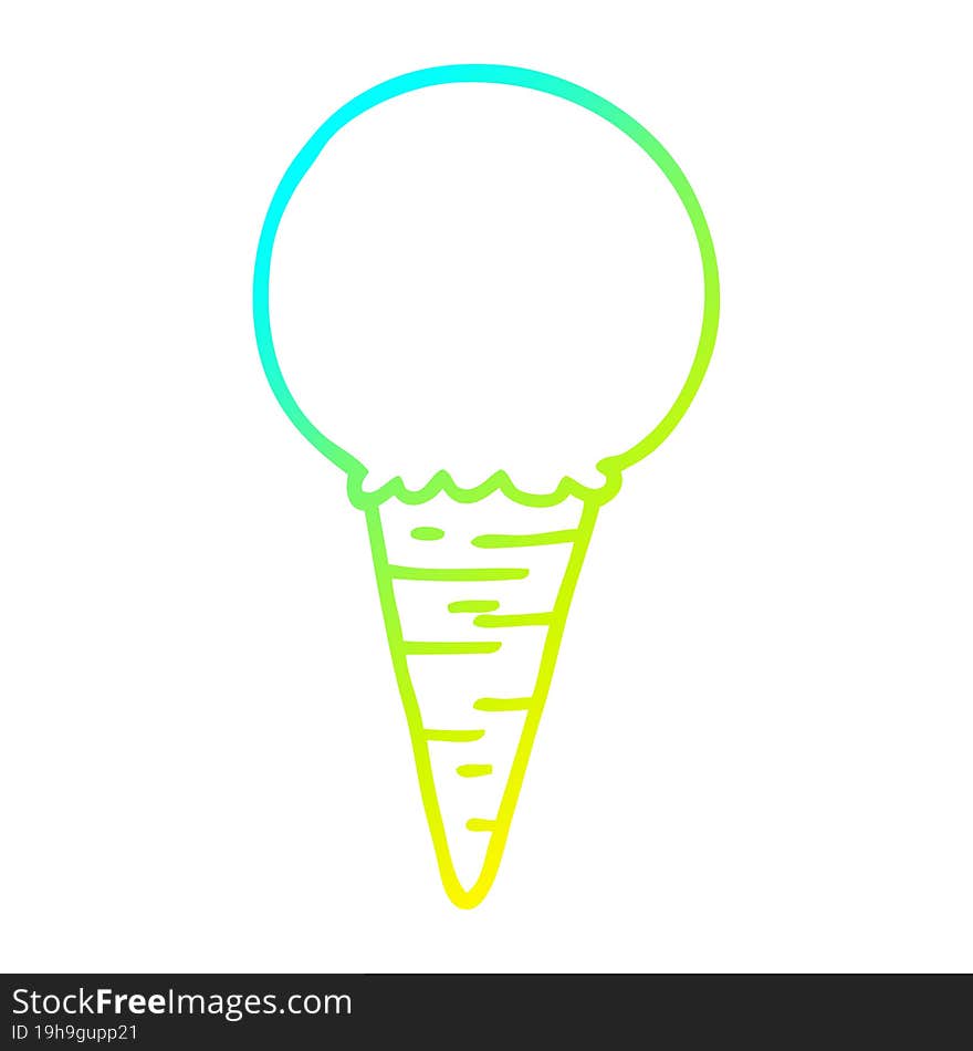 cold gradient line drawing of a cartoon ice cream cone