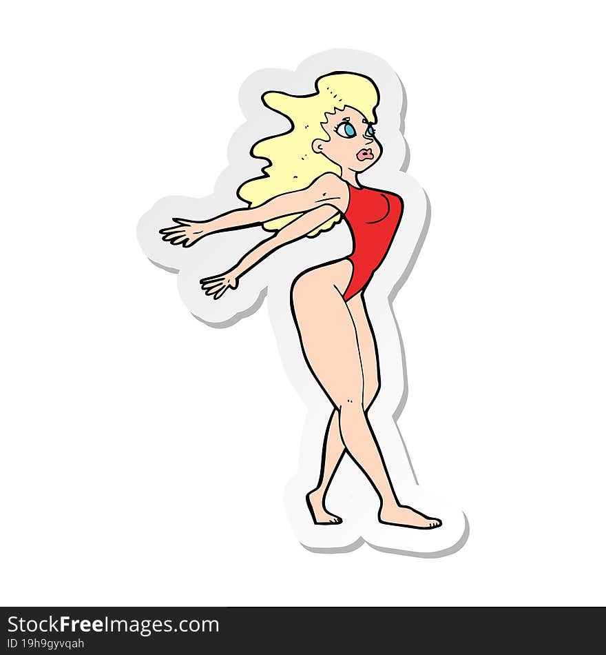 sticker of a cartoon sexy woman in swimsuit