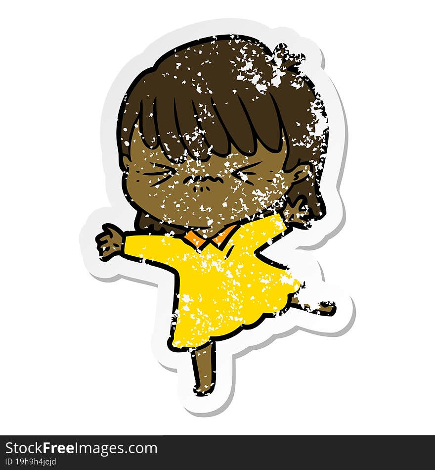 Distressed Sticker Of A Stressed Out Cartoon Girl