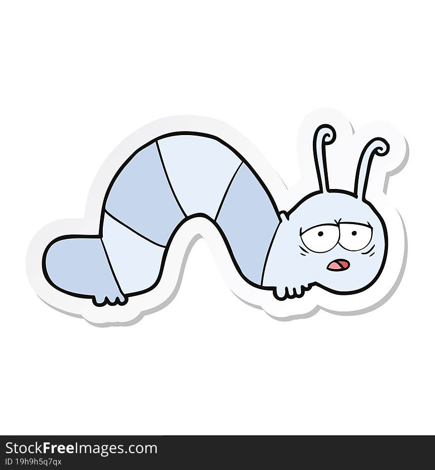 sticker of a cartoon tired caterpillar