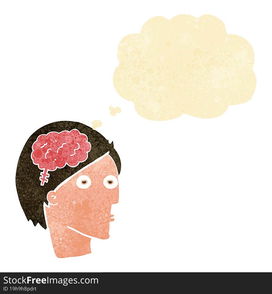 Cartoon Head With Brain Symbol With Thought Bubble