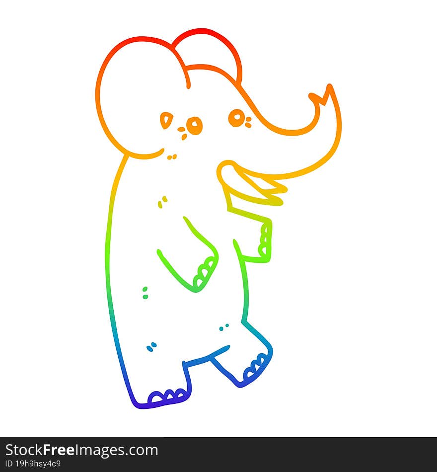 Rainbow Gradient Line Drawing Cartoon Elephant