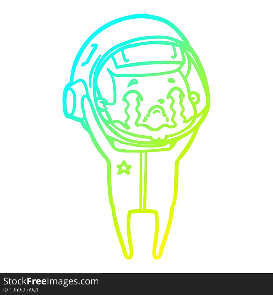 cold gradient line drawing cartoon crying astronaut