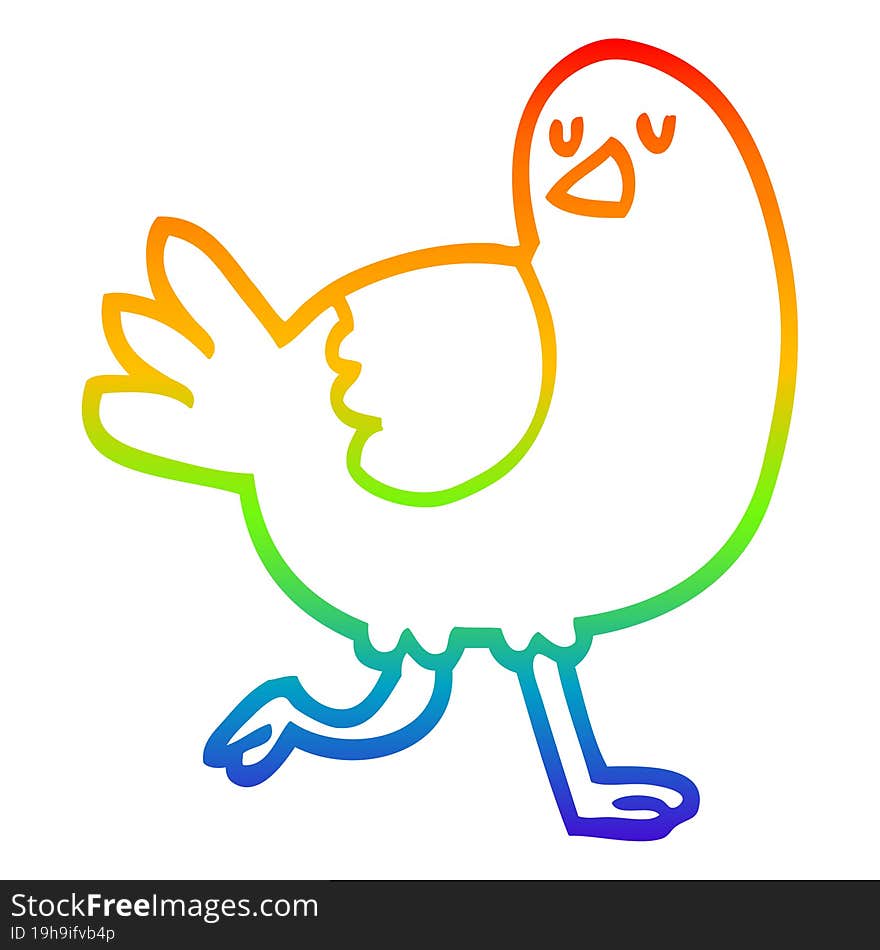 rainbow gradient line drawing cartoon bird running