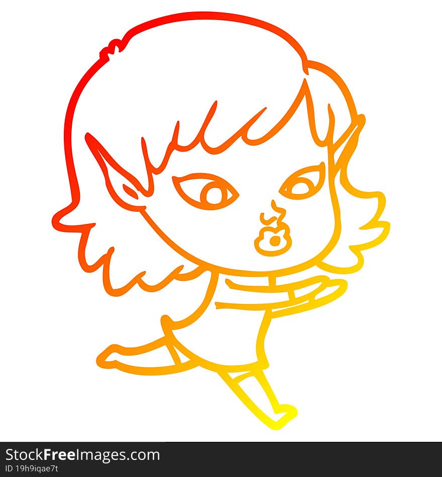 warm gradient line drawing pretty cartoon elf girl