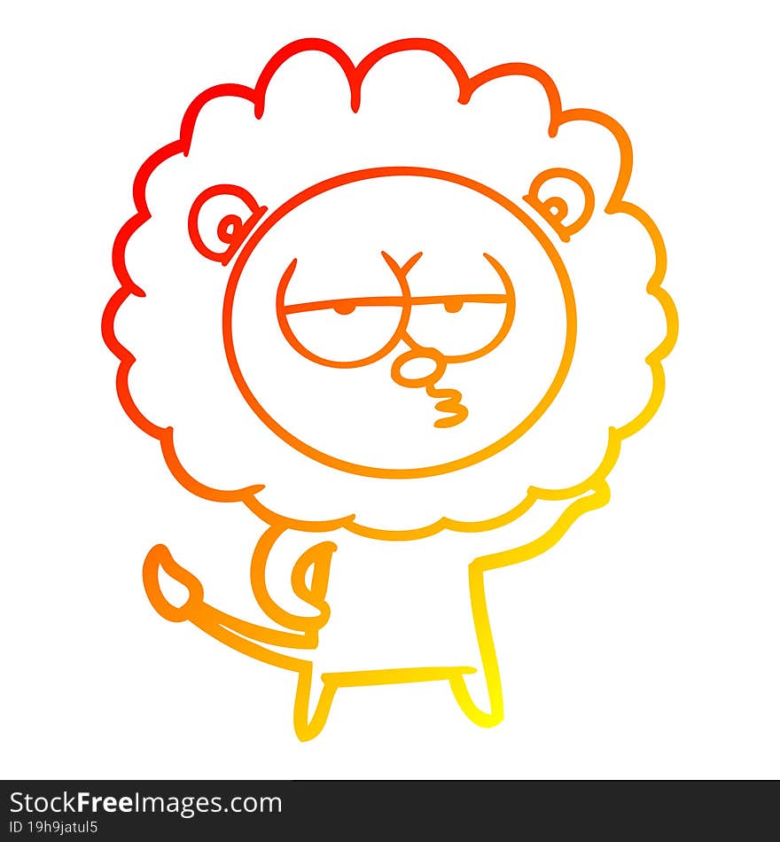 warm gradient line drawing cartoon bored lion