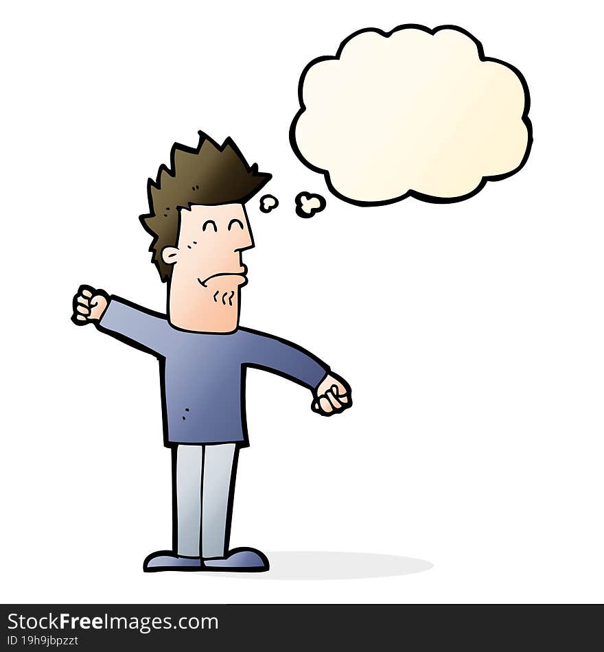 cartoon stressed man with thought bubble