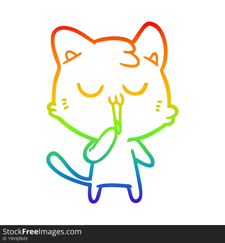 Rainbow Gradient Line Drawing Cartoon Cat Yawning