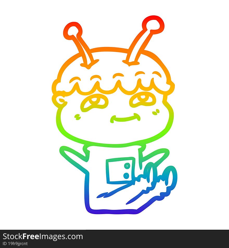 rainbow gradient line drawing friendly cartoon spaceman