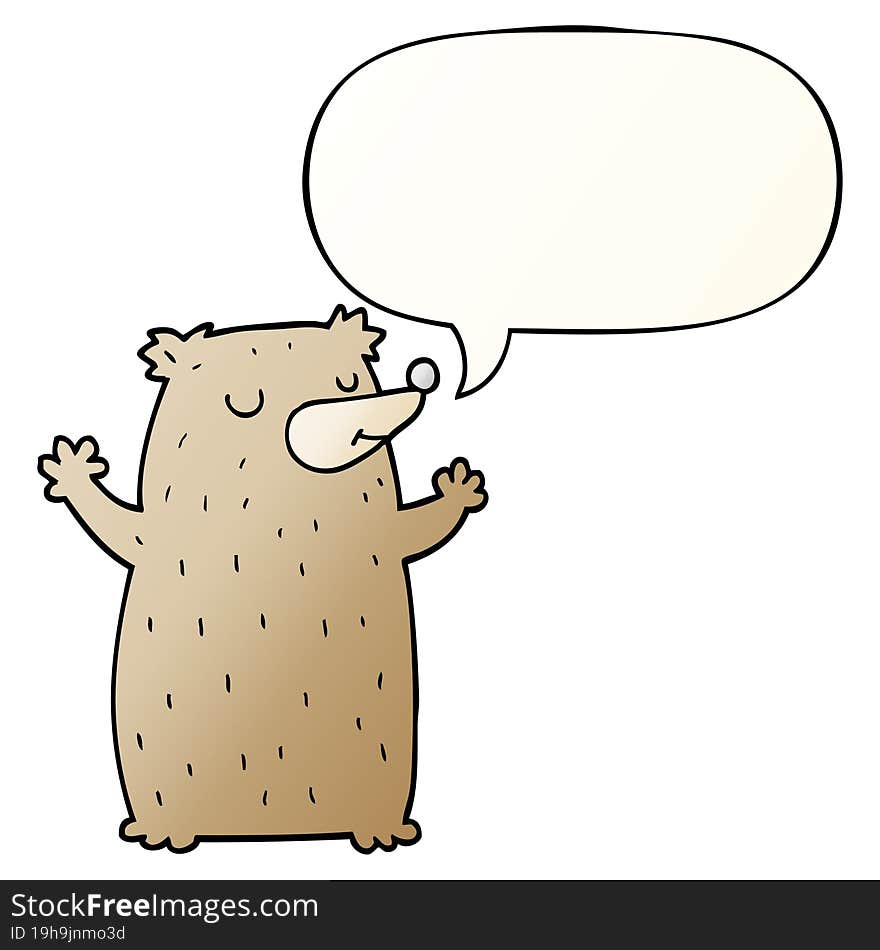 cartoon bear and speech bubble in smooth gradient style