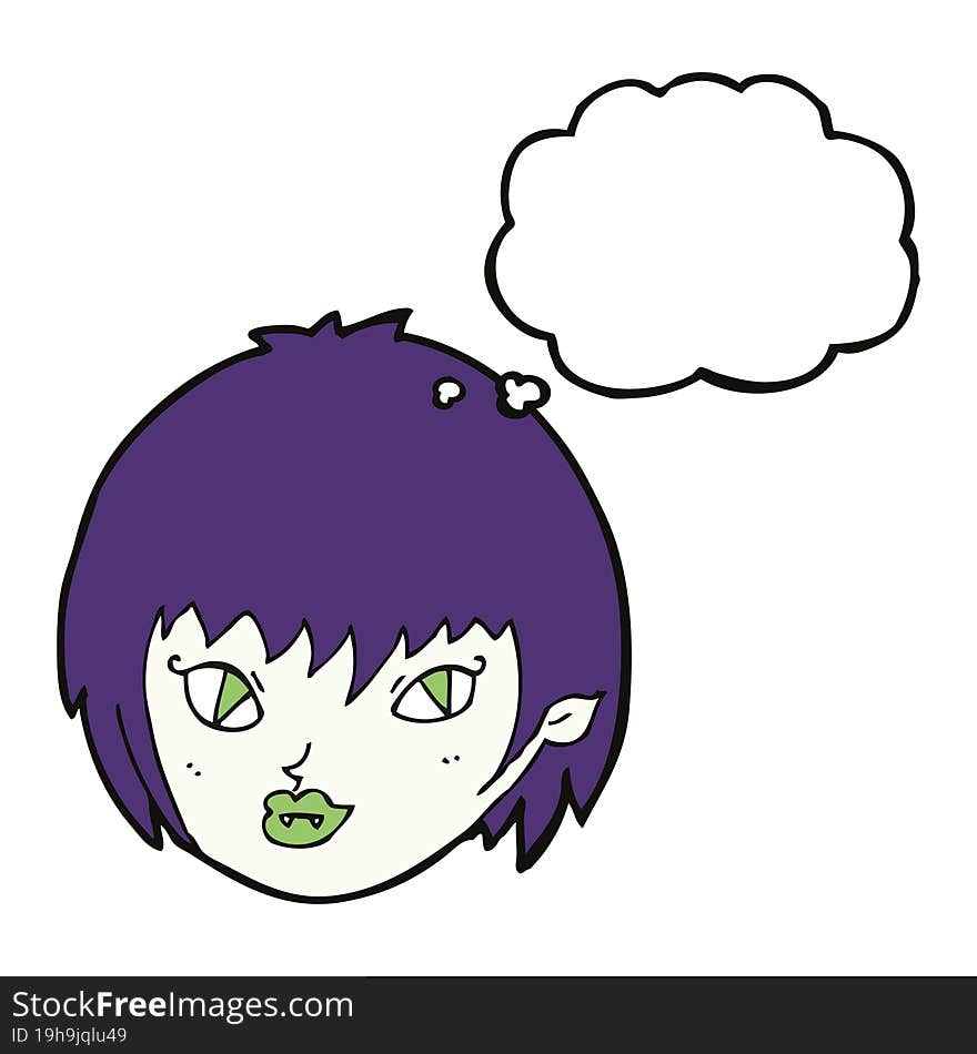 cartoon vampire girl face with thought bubble