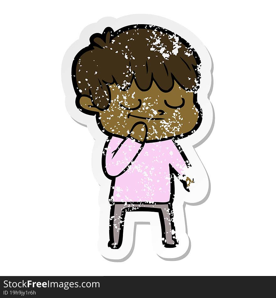 distressed sticker of a cartoon happy boy