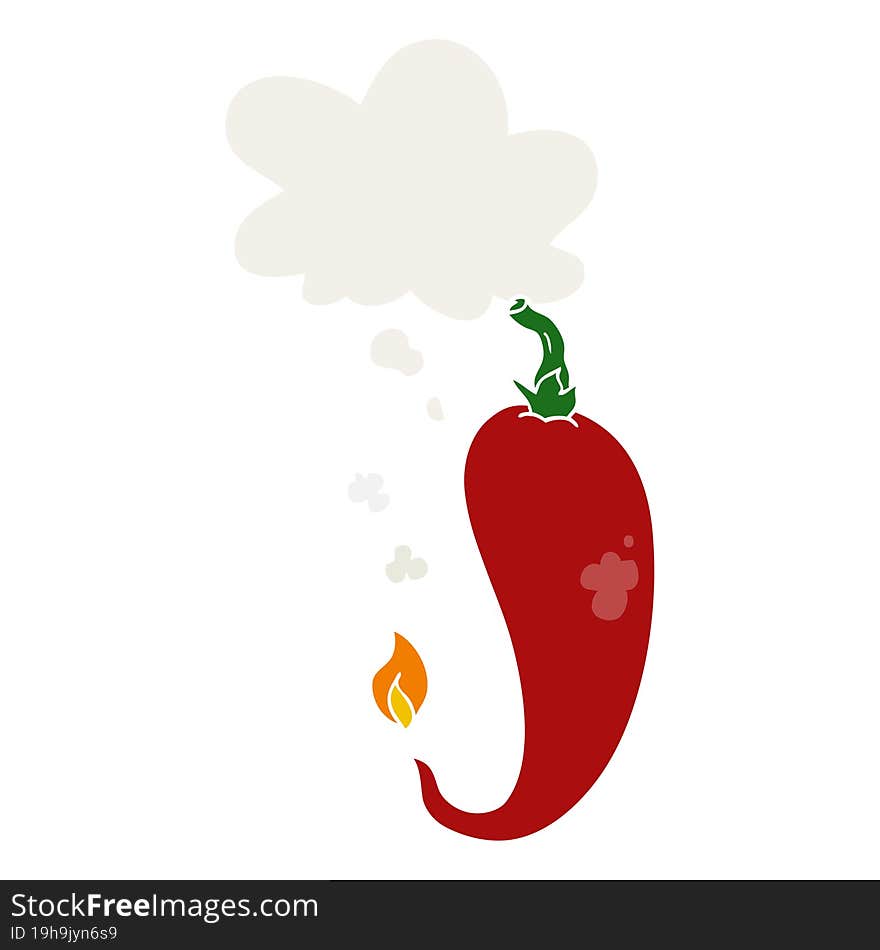 cartoon chili pepper and thought bubble in retro style