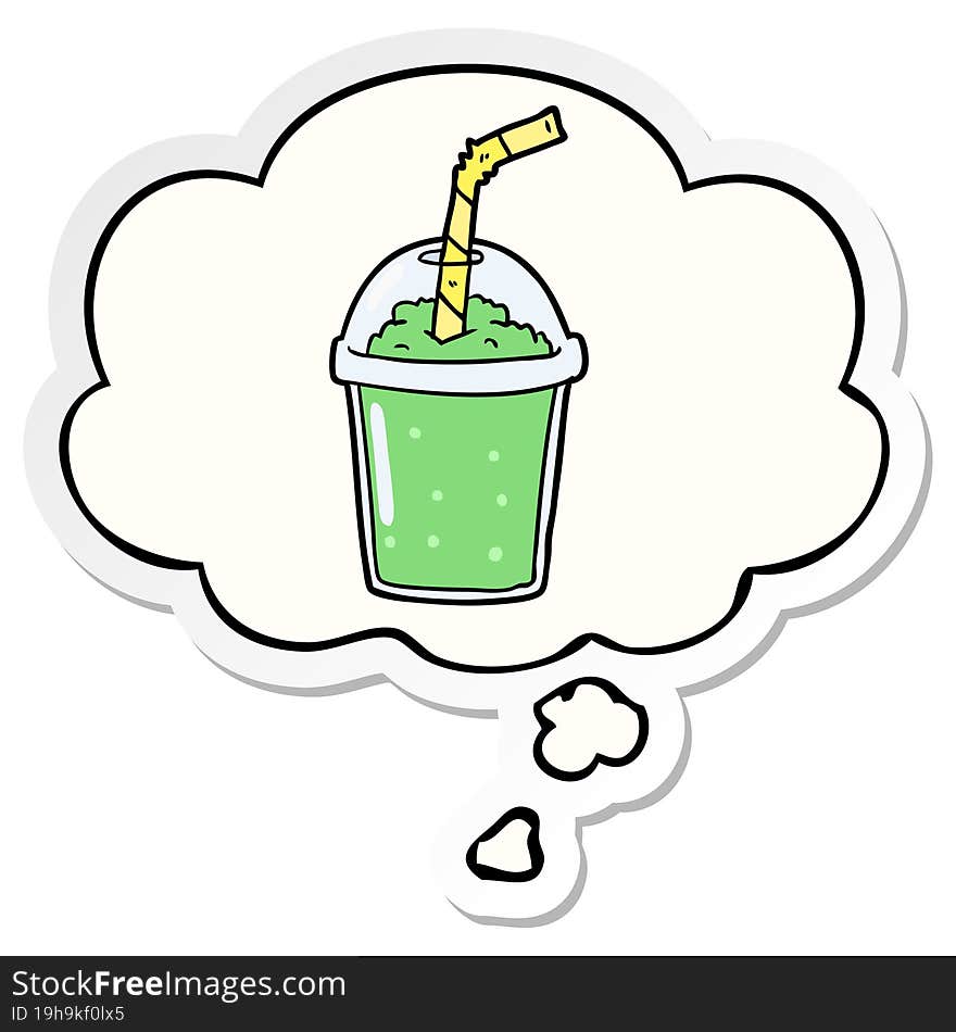 cartoon iced smoothie and thought bubble as a printed sticker