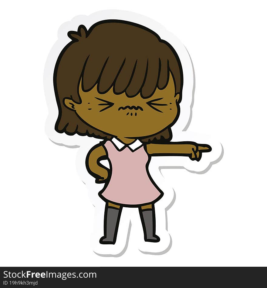 sticker of a annoyed cartoon girl blaming