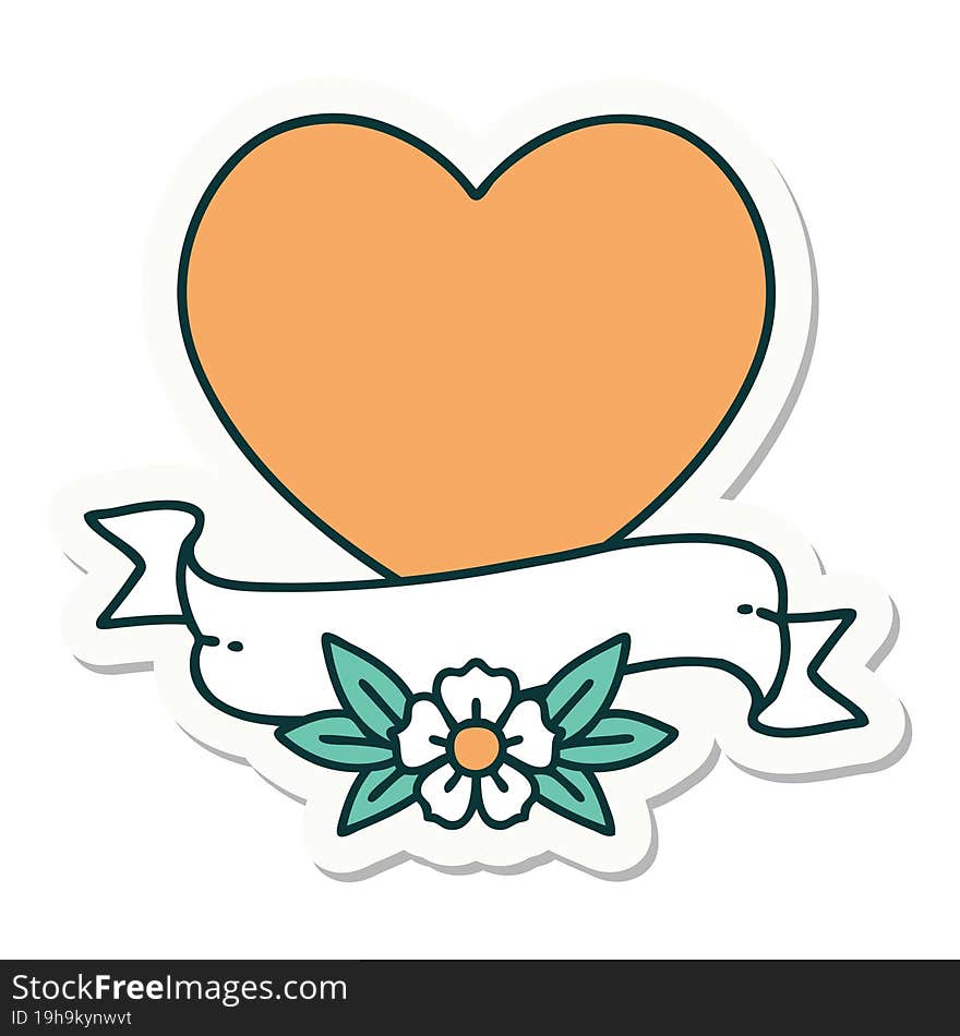 sticker of tattoo in traditional style of a heart and banner. sticker of tattoo in traditional style of a heart and banner