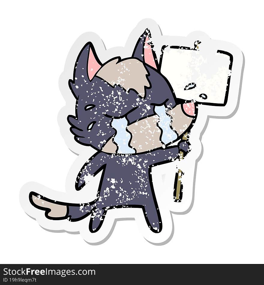 Distressed Sticker Of A Cartoon Crying Wolf