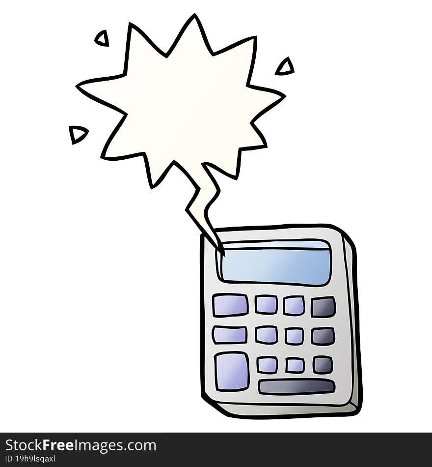 cartoon calculator and speech bubble in smooth gradient style