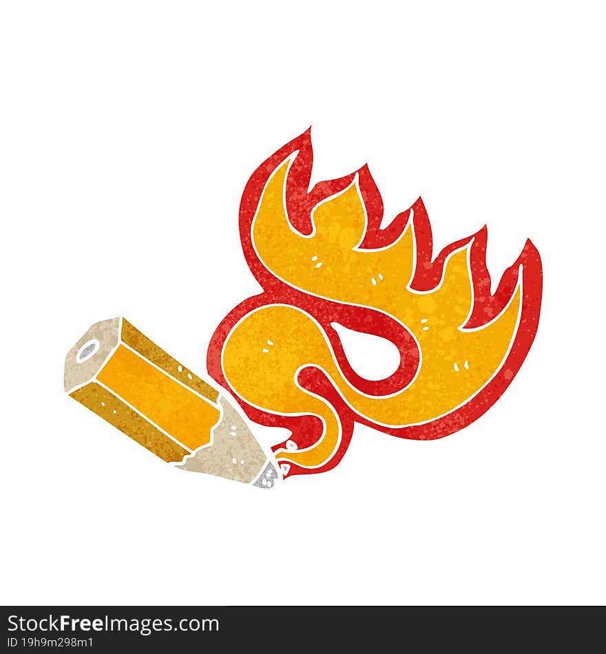 cartoon red hot pencil flaming