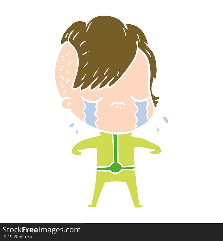 flat color style cartoon crying girl