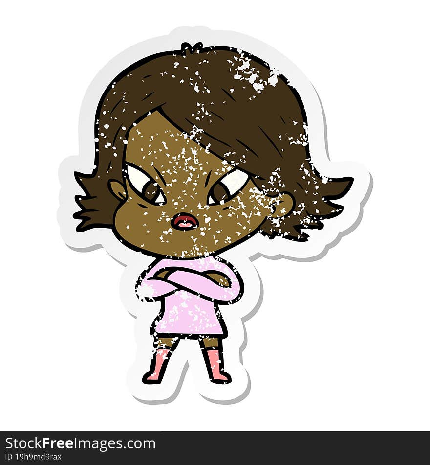 distressed sticker of a cartoon stressed woman