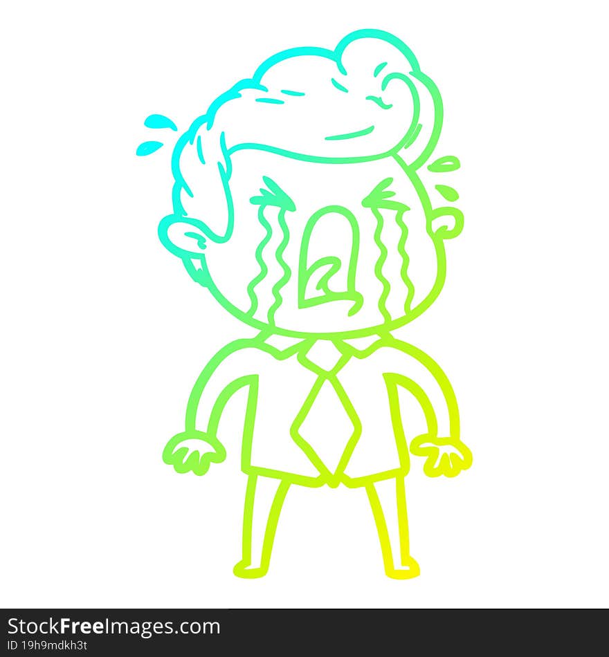 cold gradient line drawing of a cartoon crying man