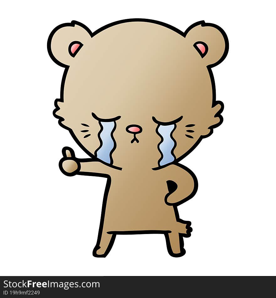 crying cartoon bear giving thumbs up. crying cartoon bear giving thumbs up