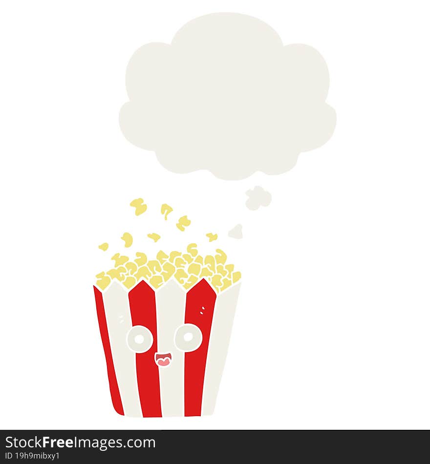 cartoon popcorn with thought bubble in retro style