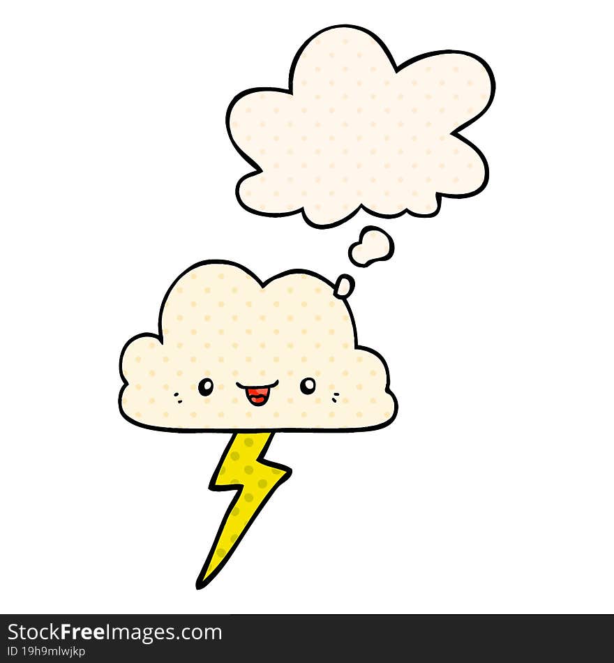 Cartoon Storm Cloud And Thought Bubble In Comic Book Style