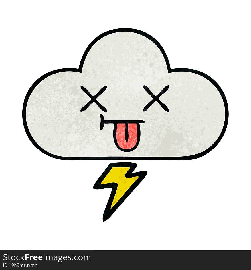 retro grunge texture cartoon of a thunder cloud