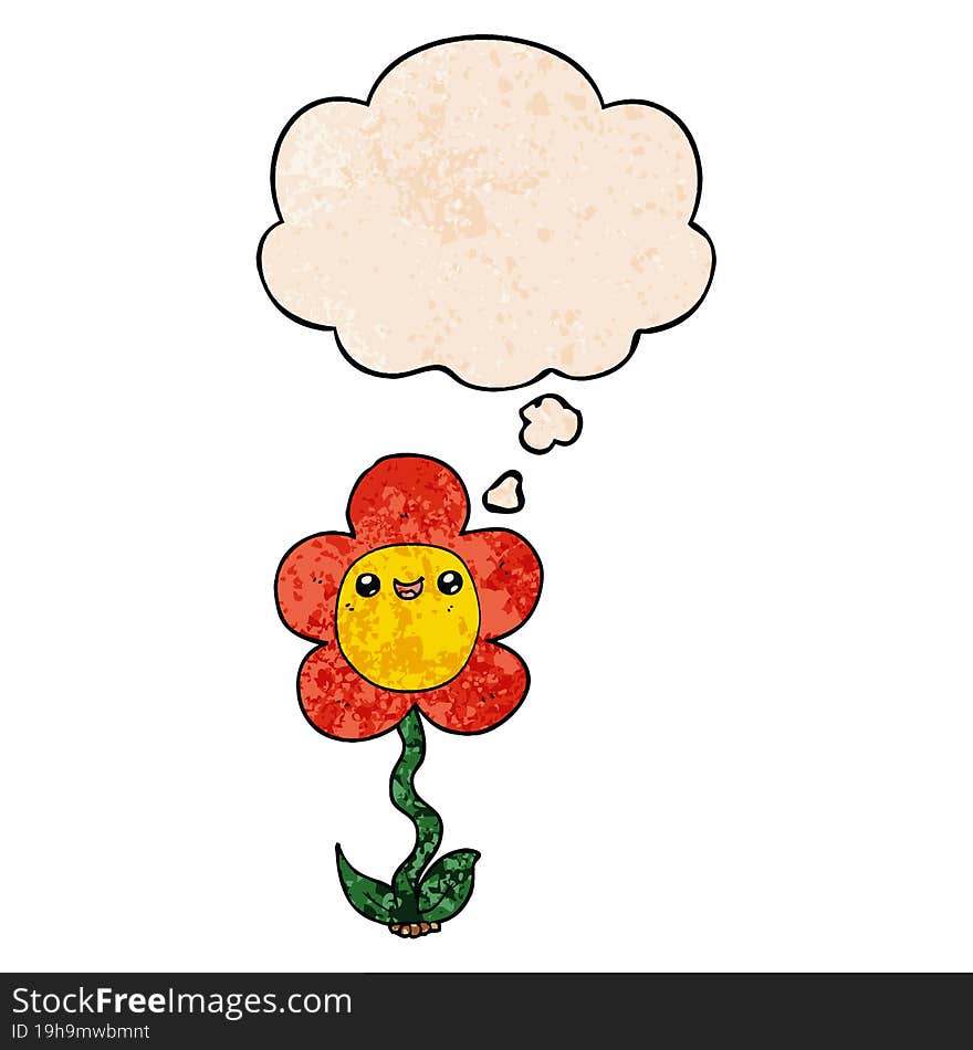 Cartoon Flower And Thought Bubble In Grunge Texture Pattern Style