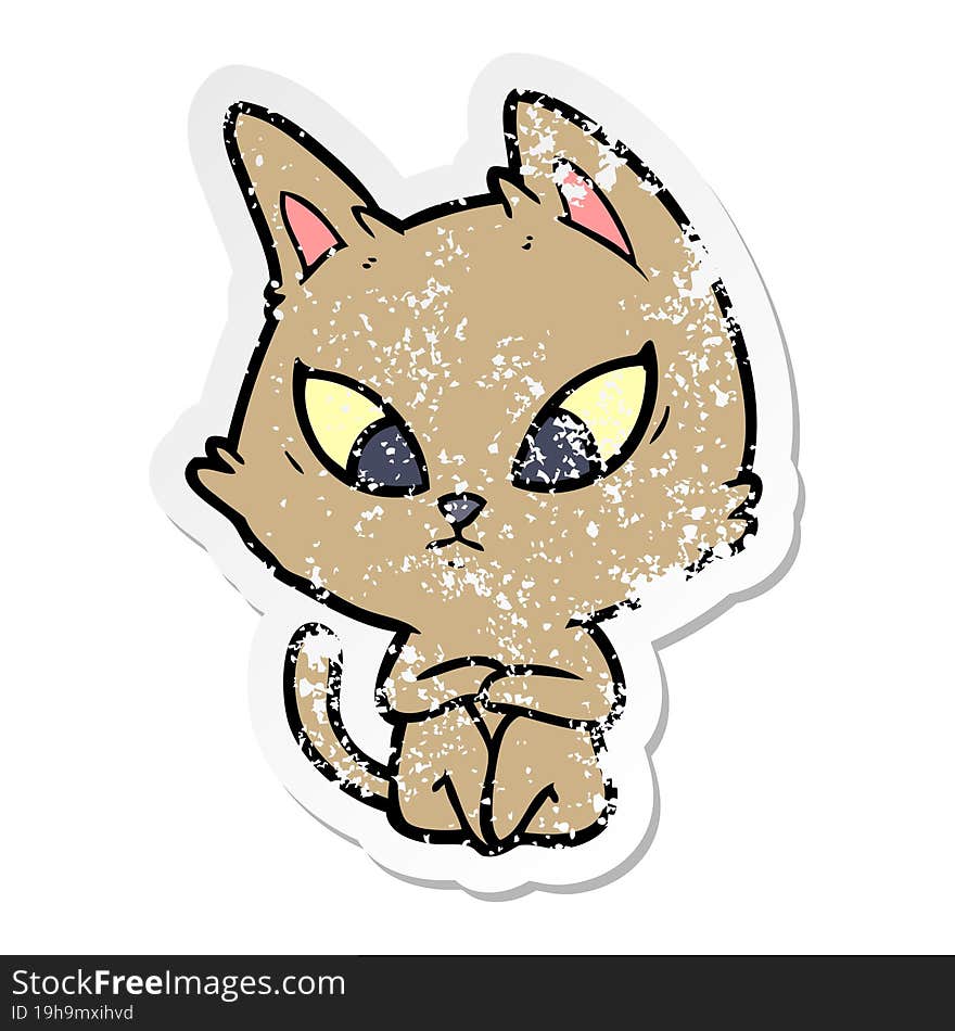 Distressed Sticker Of A Confused Cartoon Cat