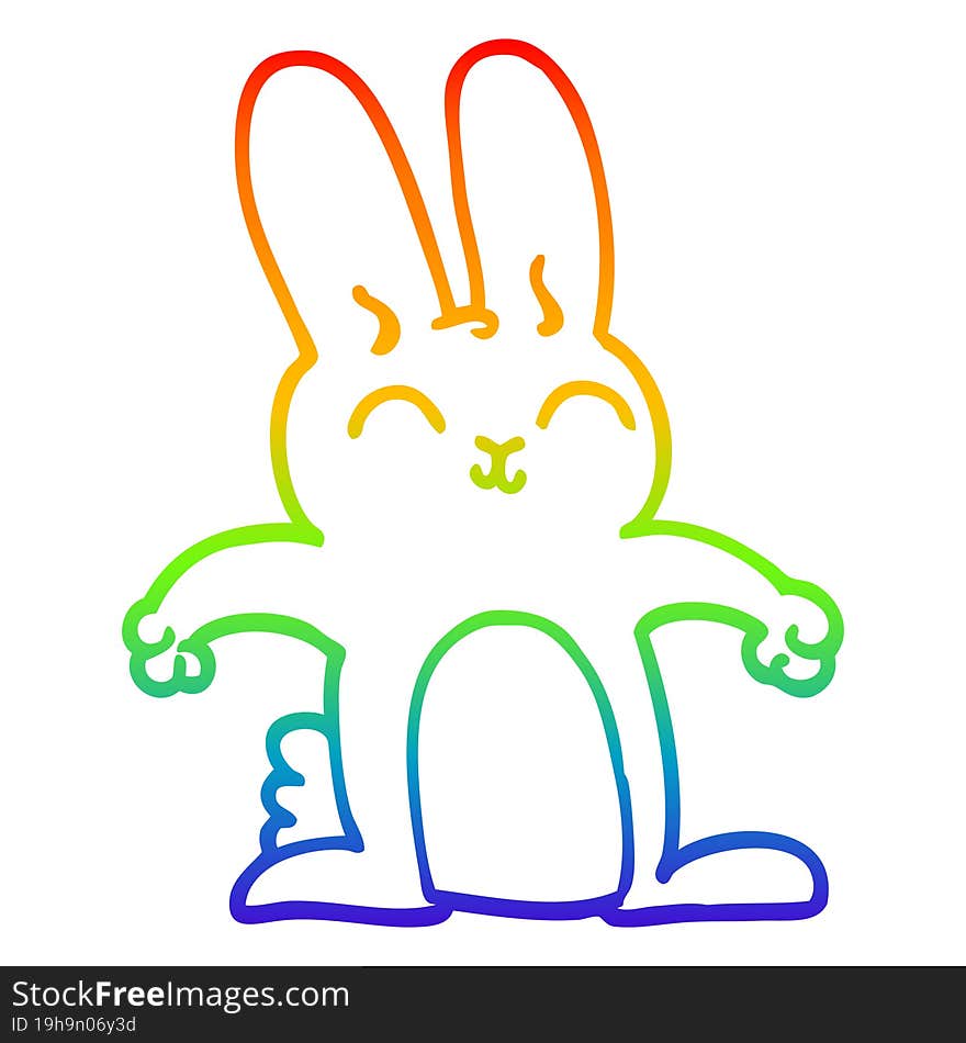 rainbow gradient line drawing of a cartoon grey rabbit