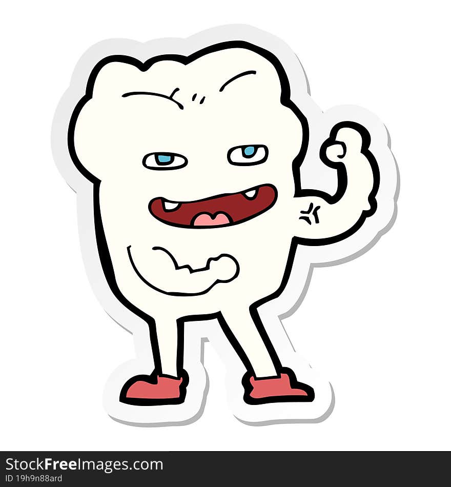 Sticker Of A Cartoon Strong Healthy Tooth