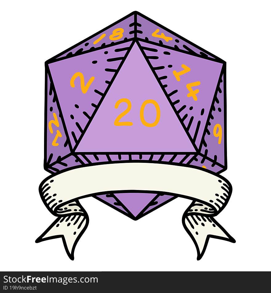 natural 20 critical hit D20 dice roll illustration