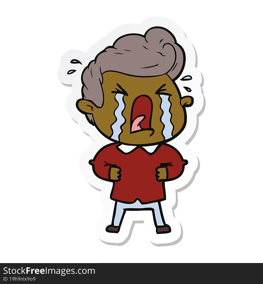 sticker of a cartoon crying man