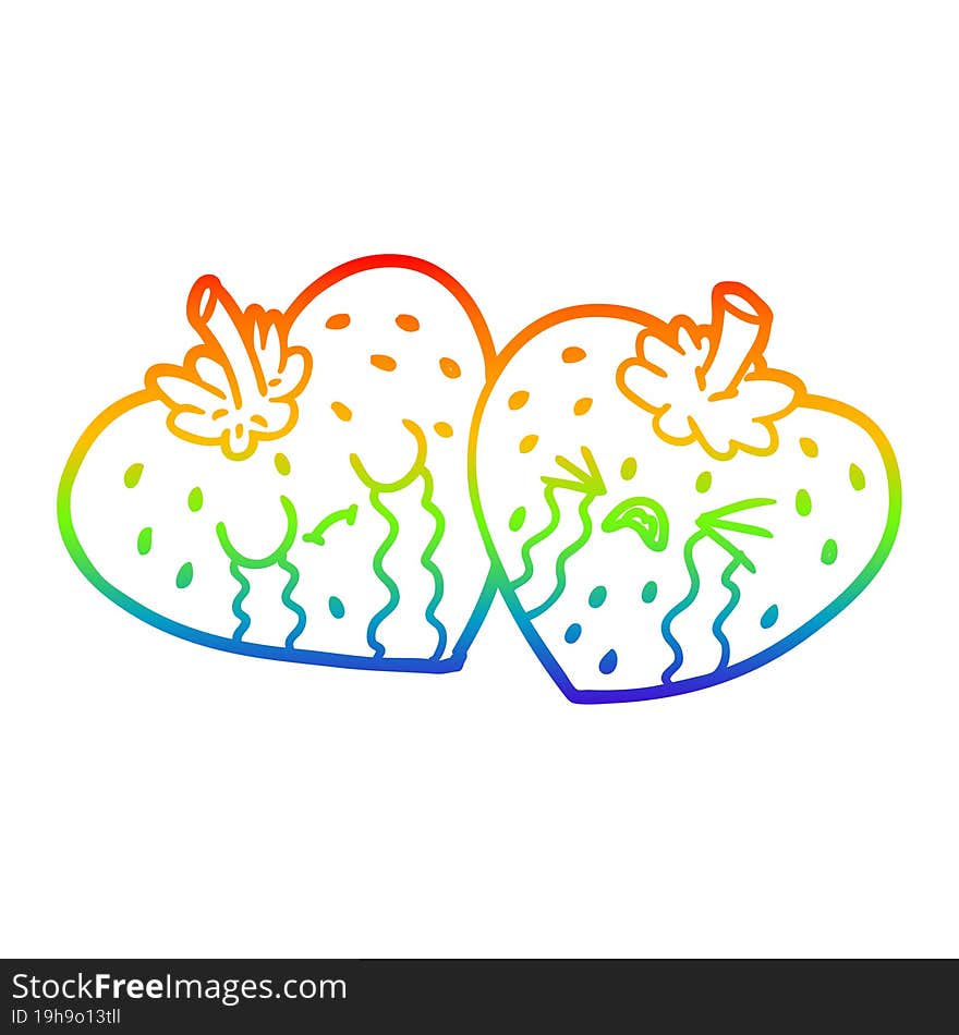 rainbow gradient line drawing cartoon strawberries